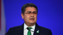 El expresidente de Honduras, Juan Orlando Hernández, durante su intervención en la ceremonia de apertura de la Conferencia de las Naciones Unidas sobre Cambio Climático, la COP26 en Glasgow, Escocia, el lunes 1 de noviembre de 2021.&nbsp;