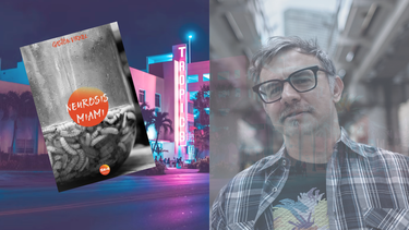 En esta combinación de fotos, la portada del libro Neurosis Miami y su autor, Gastón Virkel.&nbsp;