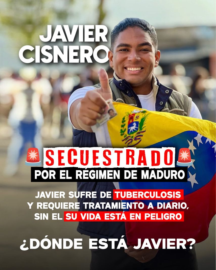 El activista Javier Cisnero, detenido en Caracas el 24 de octubre, fue un activista por la democracia en Venezuela. Padece de tuberculosis.