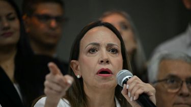 La líder opositora venezolana, María Corina Machado, durante su intervención en un encuentro de la oposicion en Panamá.