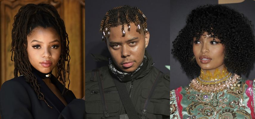 En esta combinación de fotografías, de izquierda a derecha, Chloe Bailey del dúo de hermanas Chloe x Halle, el rapero YBN Cordae y la actriz y activista Yara Shahidi, quienes estarán incluidos en el EP sobre la vida negra Music for the Movement Volume III – Liberated que será lanzado el viernes.&nbsp;