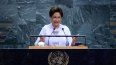 La primera ministra de Trinidad y Tobago, Kamla Persad-Bissessar, habla durante el Debate General de la Asamblea General de las Naciones Unidas en la sede de la ONU en la ciudad de Nueva York el 26 de septiembre de 2025.