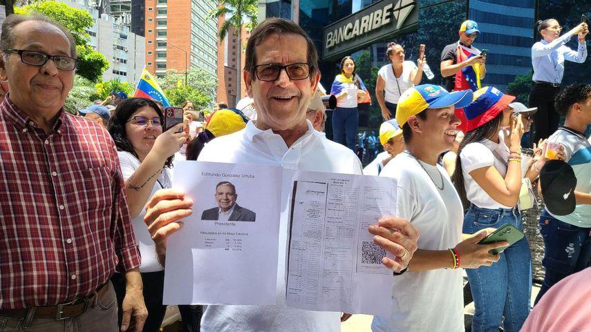 Un ciudadano sostiene las actas electorales que dan el triunfo al opositor Edmundo González Urrutia en una protesta en Caracas Un ciudadano sostiene las actas electorales que dan el triunfo al opositor Edmundo González Urrutia en una protesta en Caracas