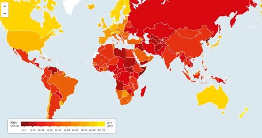Mapa de Transparencia Internacional que señala los niveles de corrupción en el mundo en 2024.&nbsp;