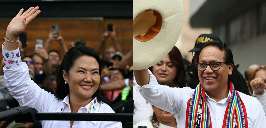Los candidatos presidenciales de Perú, Keiko Fujimori, del partido Fuerza Popular, y Roberto Sánchez, del partido Juntos por el Perú, el 7 de junio de 2026.
