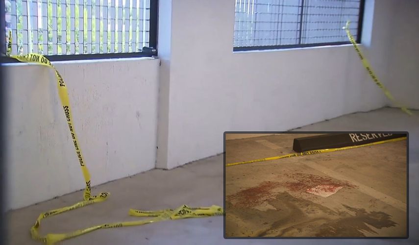 En este espacio del parqueadero de vehículos de un edificio asesinaron a un estudiante. (LOCAL10)