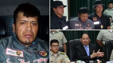 Composición fotográfica donde aparece&nbsp;Ever Jhonny Carvajal Pelaez, alias el Cano (i),&nbsp;sospechoso de la muerte de Illanes, quien fue presentado ante los medios de prensa por el ministro Carlos Romero (d).