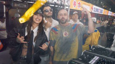 DJ Pope, Heider González y La Guru en el medio tiempo del partido Colombia vs. Canadá en Nueva Jersey.&nbsp;