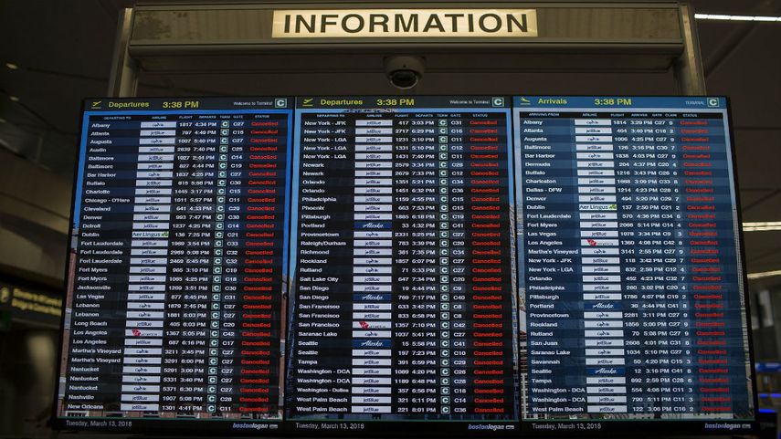 Lista de los vuelos cancelados en el Aeropuerto Internacional Logan en Boston, Massachusetts.&nbsp;