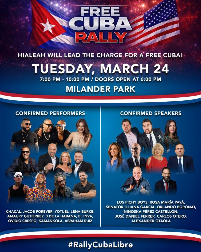 Cartel del evento en Hialeah Free Cuba Rally