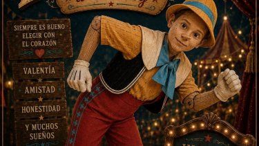 Póster promocional de la obra infantil de Teatro Ingenio, Pinocho a Real Boy.