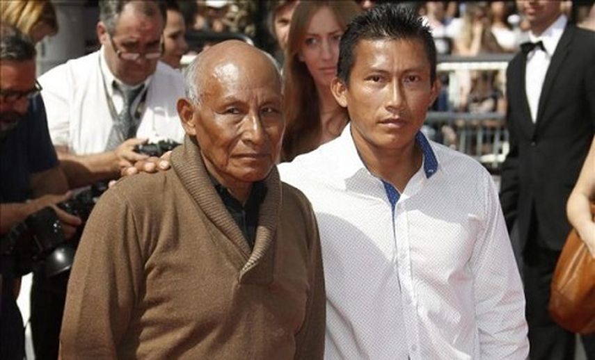 Nilbio Torres y Antonio Bolívar, miembros del reparto de la cinta colombiana El Abrazo de la Serpiente. (EFE)