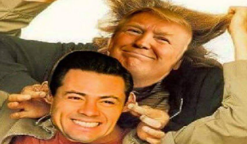 Una de las más populares ha sido un cartel de la mítica película Dos tontos muy tontos, manipulado para que en lugar de los actores Jim Carrey y Jeff Daniels aparezcan las caras de Trump y Peña Nieto