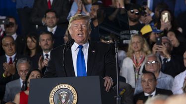 Donald Trump, presidente de los EEUU, habla a la diáspora venezolana en la FIU, en Miami, el 18 de febrero de 2019.