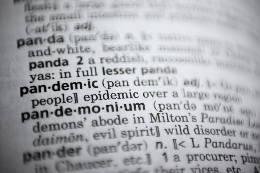 En esta foto del sábado 21 de noviembre de 2020, la palabra pandemic (pandemia) en un diccionario en Washington. El Merriam-Webster y dictionary.com declararon pandemia como la palabra del año.