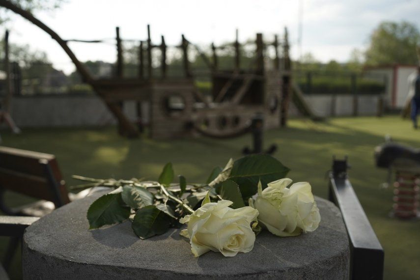 Varias rosas, en un parque donde se registró un ataque con un arma blanca, el 8 de junio de 2023 en Annecy, en los Alpes franceses.&nbsp;