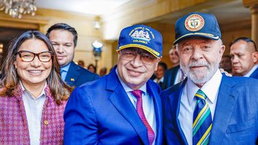 Janja Lula da Silva, Gustavo Petro y Lula da Silva el 17ABR24 en el Palacio de Nariño en Bogotá.&nbsp;