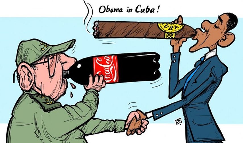 La red social Twitter se llenó de caricaturas a propósito de la visita de Obama a Cuba. (TWITTER/@vaninabiasi)