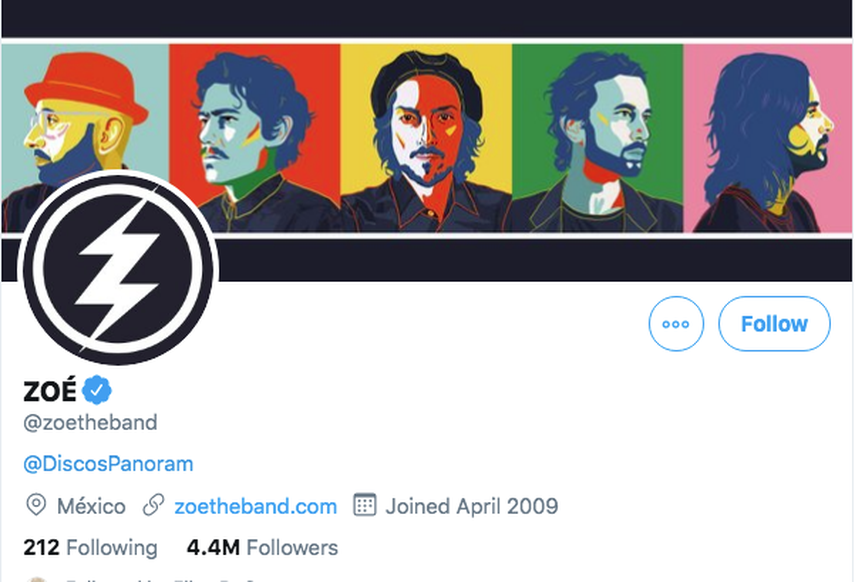 Captura de pantalla de la cuenta oficial en Twitter de la banda de rock mexicana Zo&eacute;.&nbsp;