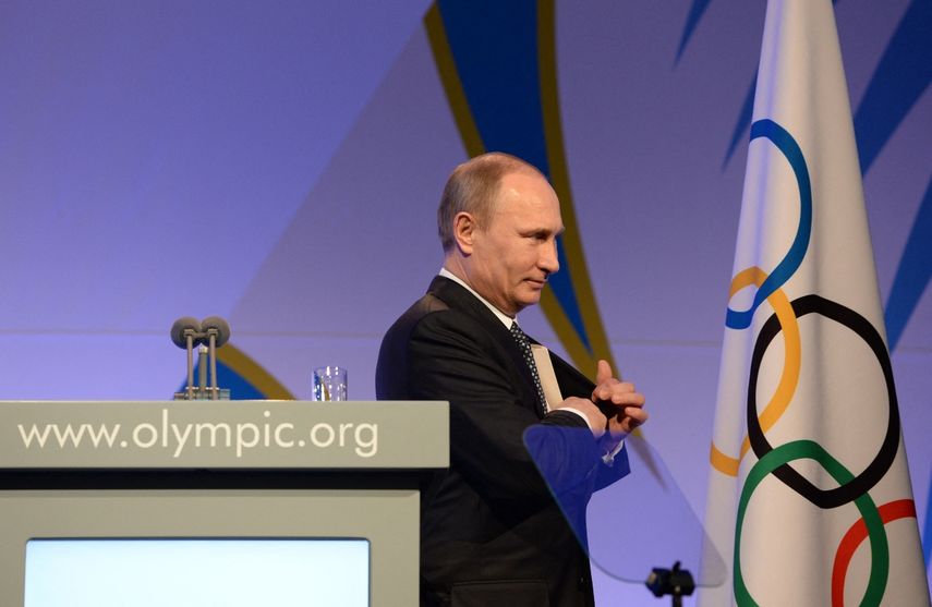 El presidente de Rusia Vladimir Putin durante una gala olímpica en 2014 frente al Comité Olímpico Internacional COI y las federaciones adscritas&nbsp;
