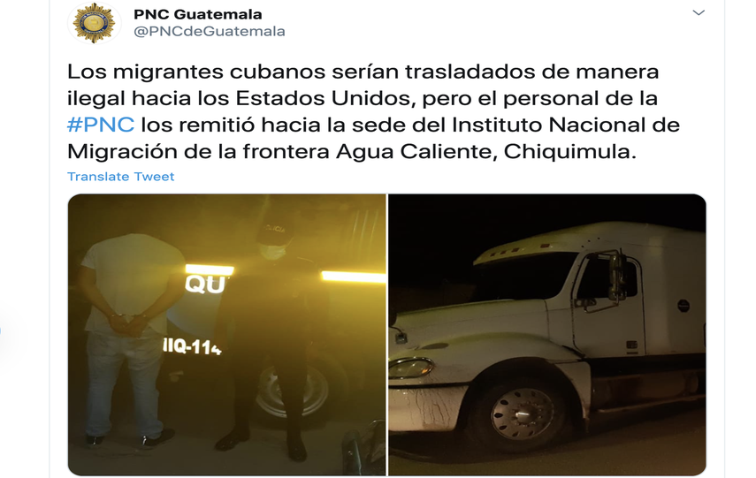 Los migrantes fueron localizados el s&aacute;bado en el furg&oacute;n de un cami&oacute;n que circulaba por el poblado de Esquipulas, en el noreste del pa&iacute;s.