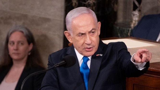 El primer ministro de Israel Benjamín Netanyahu durante su discurso en el plenario del Congreso en Washington.