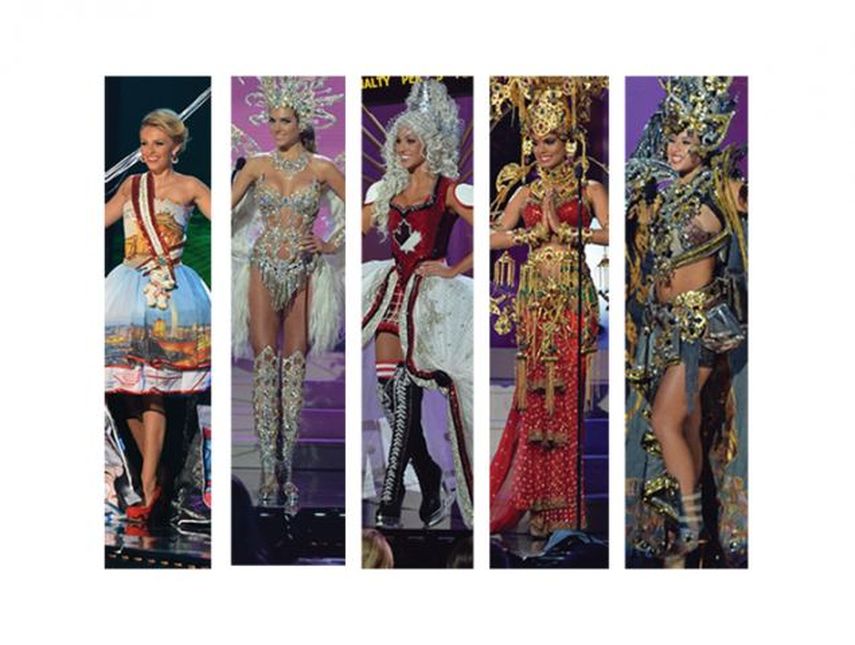 Ellas son las cinco finalistas que luchan por el galardón al mejor traje típico. (ÁLVARO MATA)