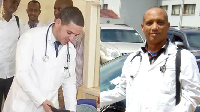 Fotografía publicada en medios de prensa cubanos de los doctores Landy Rodríguez (izq) y Assel Herrera, secuestrados en Kenia y llevados a Somalia por sus captores.