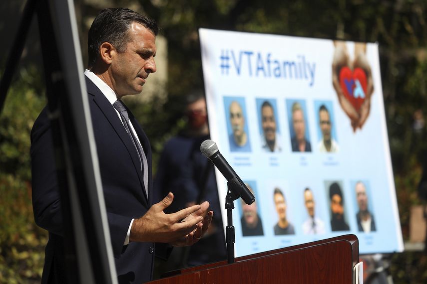 El alcalde de San José, California, Sam Liccardo en un evento en honor a víctimas de un tiroteo, el 27 de mayo de 2021.&nbsp;
