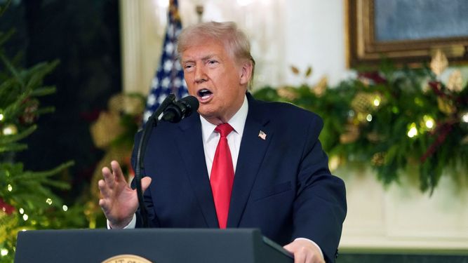 El presidente de Estados Unidos Donald J. Trump durante su discurso televisado a la nación.