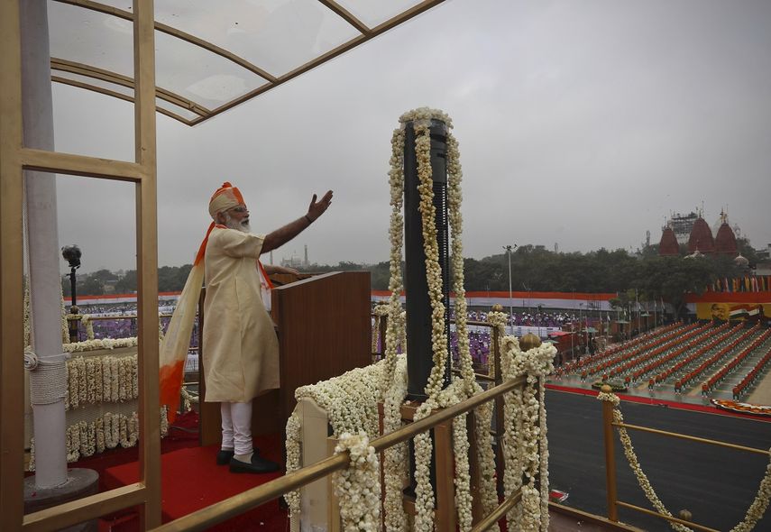 El primer ministro de la India Narendra Modi en un discurso para conmemorar el aniversario de la independencia del pa&iacute;s, en Nueva Delhi, el 15 de agosto del 2020.&nbsp;