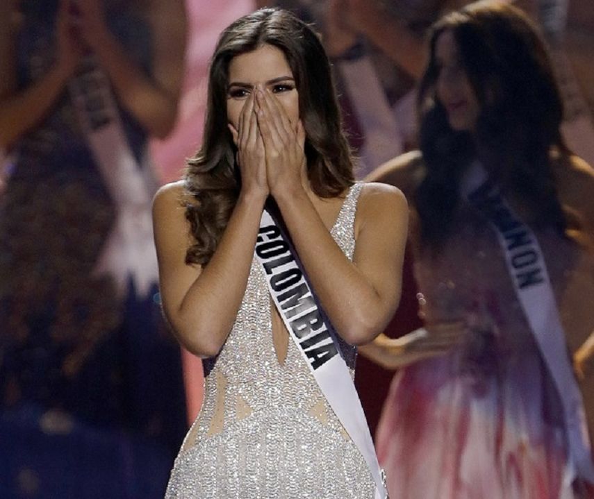 Miss Universo 2014, Paulina Vega, emocionada al escuchar su nombre como ganadora. (AP). 