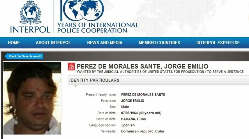 Vista parcial de la ficha emitida por INTERPOL para la captura del empresario cubano&nbsp;Jorge Emilio Pérez de Morales Sante.