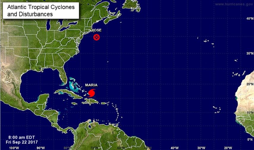 A las 08.00 hora local (12.00 GMT) el centro del&nbsp;huracán&nbsp;María se localizaba a unas 30 millas nornoroeste de la Isla Gran Turca y a unas 465 millas al estesureste de Nassau (Bahamas).