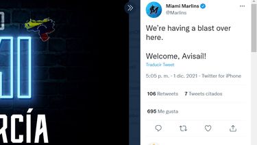 La cuenta oficial de los Marlins de Miami presentaron al venezolano Avisail García como su nuevo jardinero