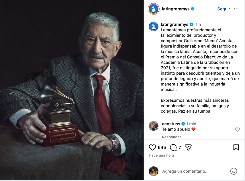 Fallece Guillermo Memo Acosta, figura icónica de la música latina