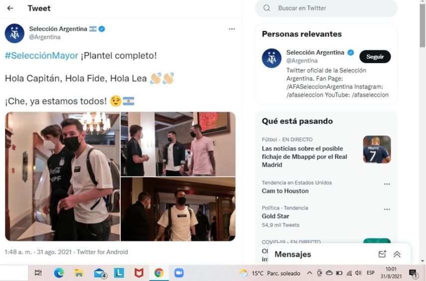 Lionel Messi llega a Caracas junto a sus compañeros del PSG Ángel Di María y Leandro Paredes