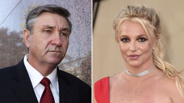 En esta combinación de fotos, Jamie Spears, padre de la cantante Britney Spears, sale del juzgado de Stanley Mosk el 24 de octubre de 2012 en Los Ángeles, y Britney Spears llega al estreno de Once Upon a Time in Hollywood el 22 de julio de 2019 en Los Ángeles.&nbsp;