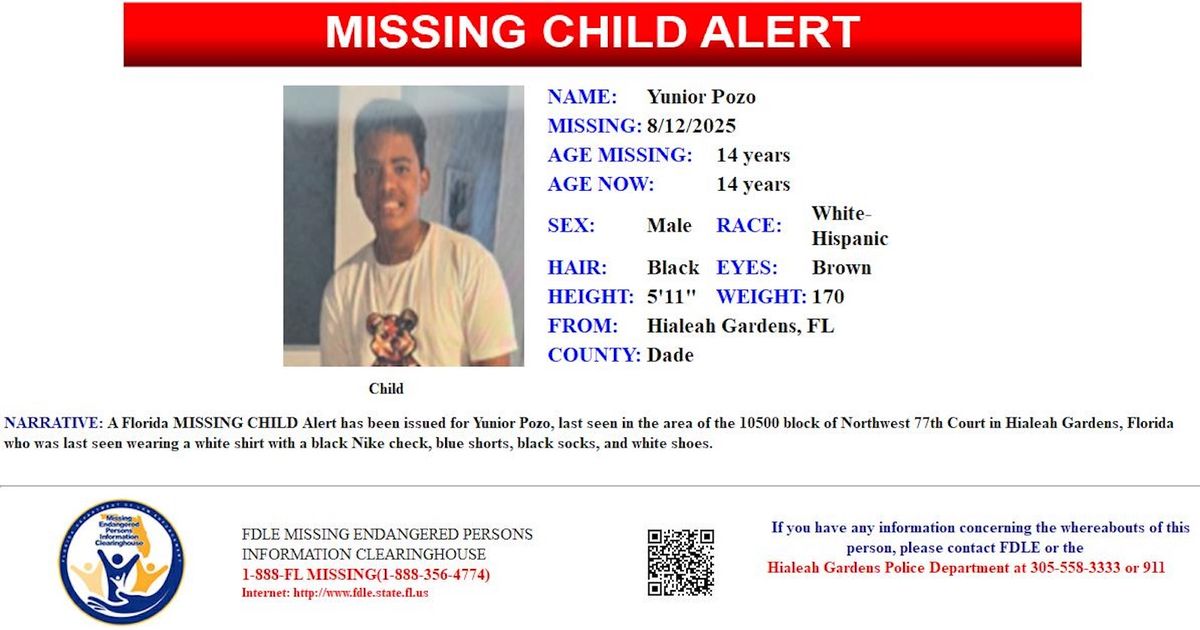 Emiten alerta por niño desaparecido en Hialeah Gardens