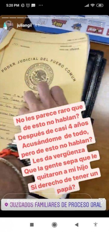 Sentencia que muestra Julián Gil sobre la patria potestad de su hijo Matías Gregorio. 