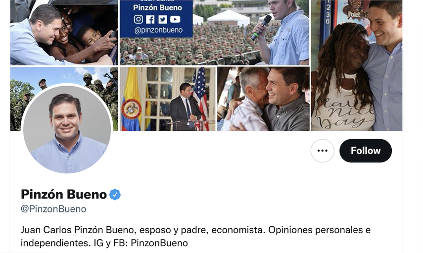Captura de pantalla de la cuenta de Twitter del embajador de Colombia en Estados Unidos, Juan Carlos Pinzón.