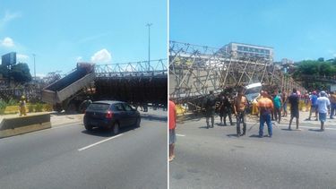 El puente peatonal se vino al piso sobre las ocho pistas de la Avenida Brasil, en Río de Janeiro.