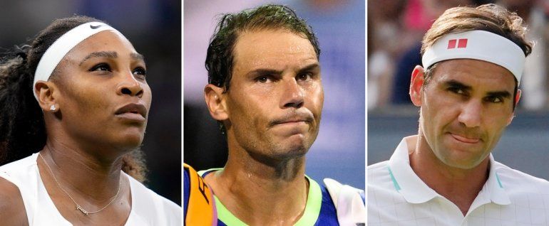 Esta combinación de fotos de archivo de 2021 muestra a Serena Williams, Rafael Nadal y Roger Federer