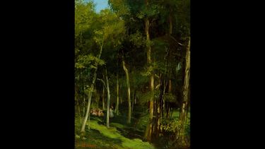 Una fotografía tomada y publicada por el Museo Fitwilliam de Cambridge el 29 de marzo de 2023 muestra la pintura La Ronde Enfantine (Debajo de los árboles en Port-Bertaud: Niños bailando) del artista francés Gustave Courbet.