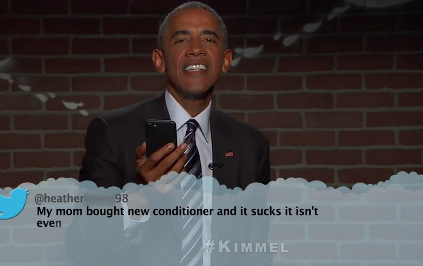 El presidente Barack Obama respondió con humor los tuit más fuertes y agresivos en un programa de TV.