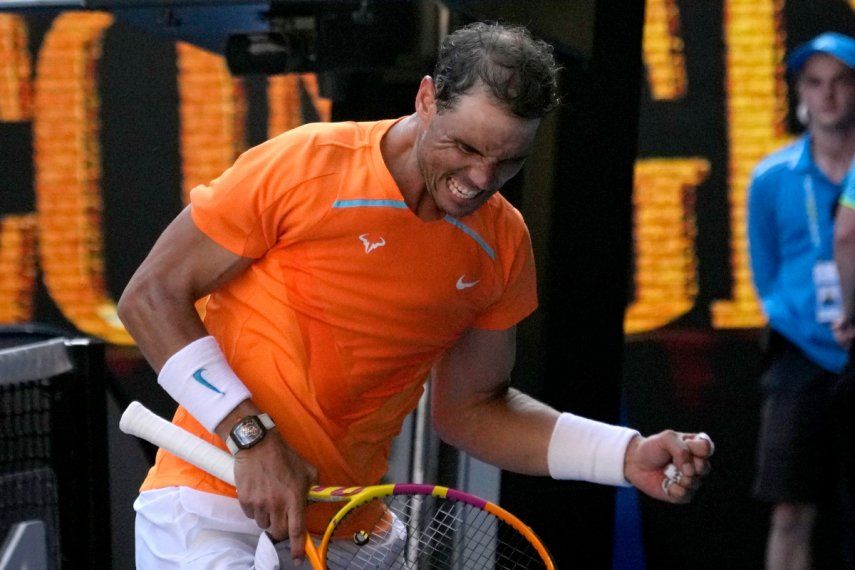 Rafa Nadal reacciona tras derrotar a Jack Draper en la primera ronda del Abierto de Australia, el lunes 16 de enero de 2023, en Melbourne.&nbsp;