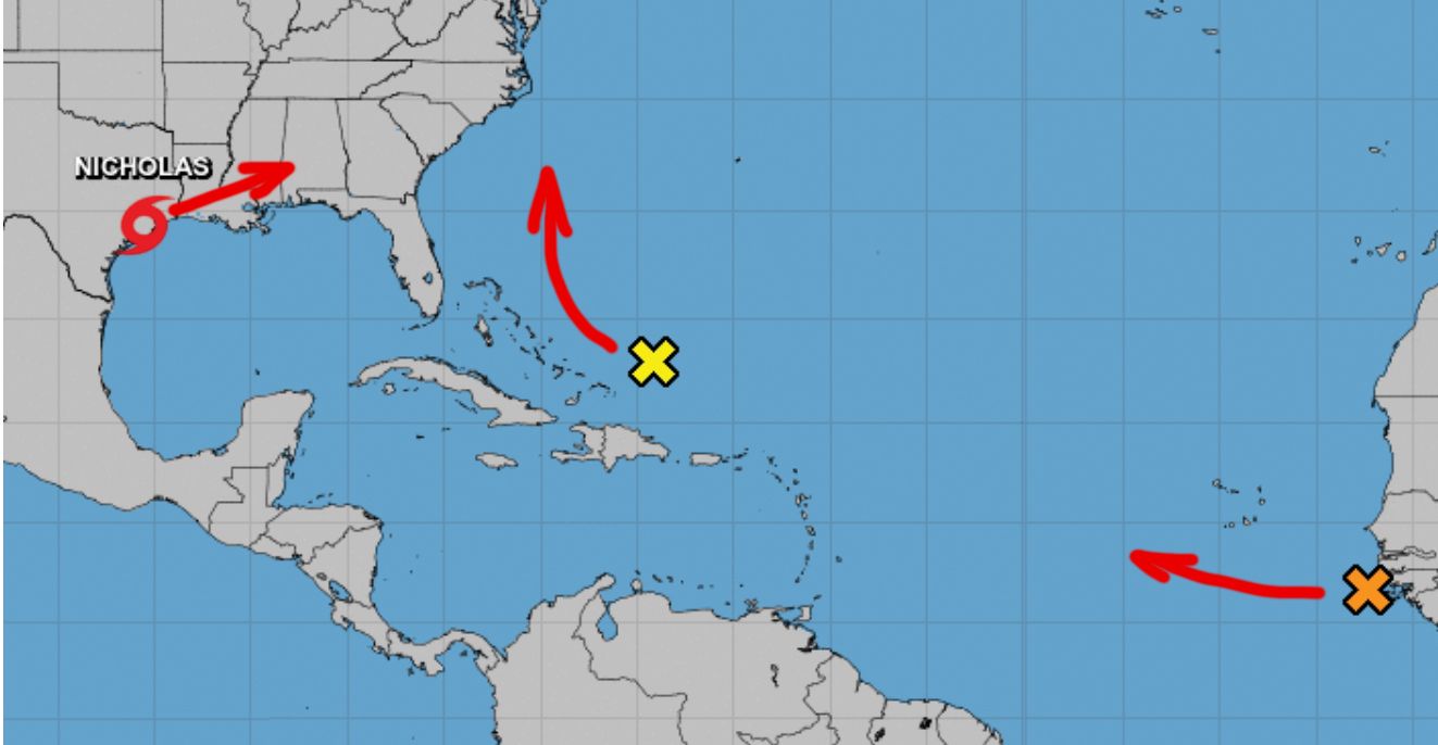 Proyección, tormenta tropical Nicholas, 2021. Proyección, tormenta tropical Nicholas, 2021.