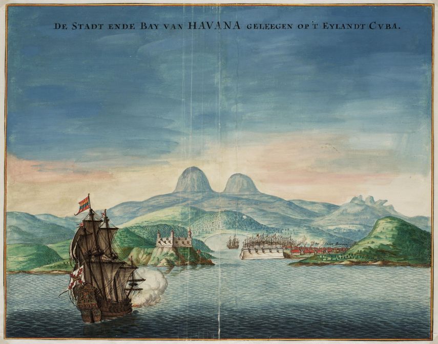 Óleo del puerto de La Habana (1665). Gezicht op de baai en stad Havanna van de zeezijde. De Johannes Vingboons.&nbsp;