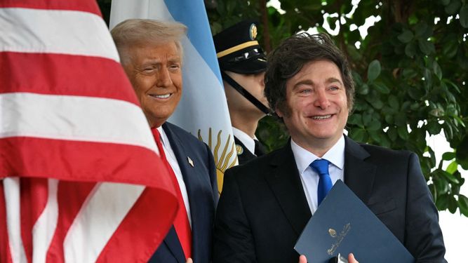 El presidente Donald J. Trump recibe a su homólogo argentino Javier Milei.