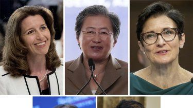 Desde arriba a la izquierda: La CEO de Northrop Grumman, Kathy Warden; la CEO de Advanced Micro Devices, Lisa Su; la CEO de Citigroup, Jane Fraser; de abajo a la izquierda: la CEO de General Motors, Mary Barra y la CEO de United Parcel Service, Carol Tome.&nbsp;